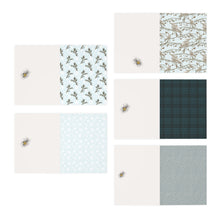 Load image into Gallery viewer, Winter Botanical Greeting Card Set — 5-Pack Blank Note Cards with Pine, Berries &amp; Bird Designs
